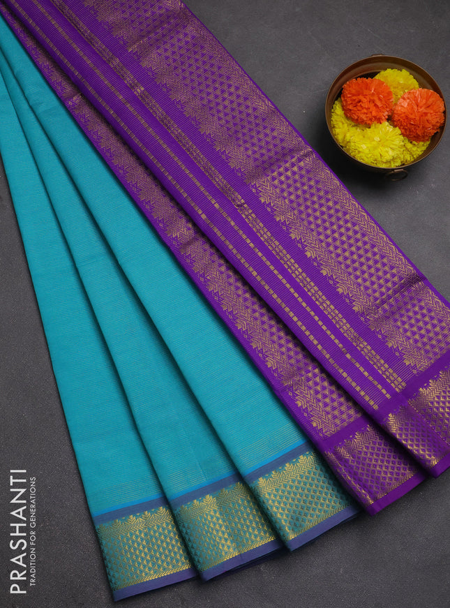 Teal Green & Purple Semi Silk Cotton Saree - Vairaosi