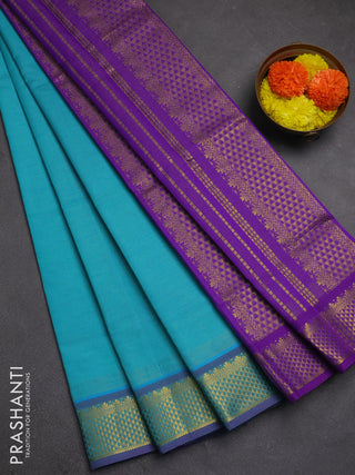 Teal Green & Purple Semi Silk Cotton Saree - Vairaosi