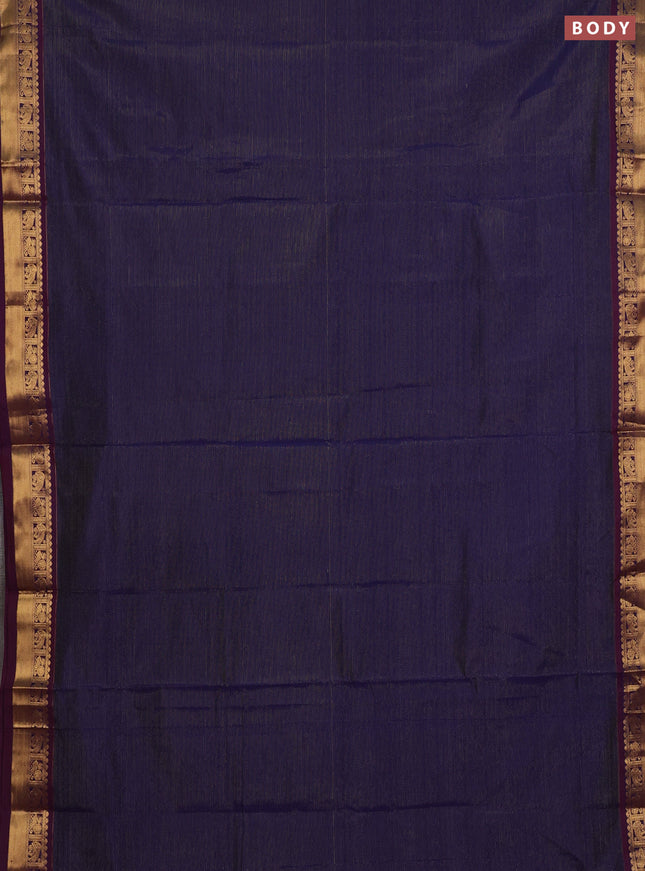 Navy Blue & Maroon Semi Silk Cotton Saree - Vairaosi