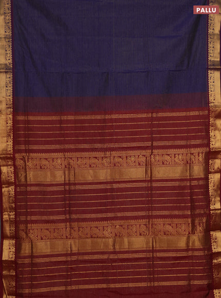 Navy Blue & Maroon Semi Silk Cotton Saree - Vairaosi