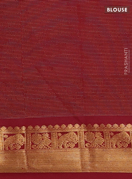 Navy Blue & Maroon Semi Silk Cotton Saree - Vairaosi