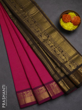 Pink & Coffee Brown Semi Silk Cotton Saree - Vairaosi