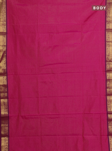 Pink & Coffee Brown Semi Silk Cotton Saree - Vairaosi
