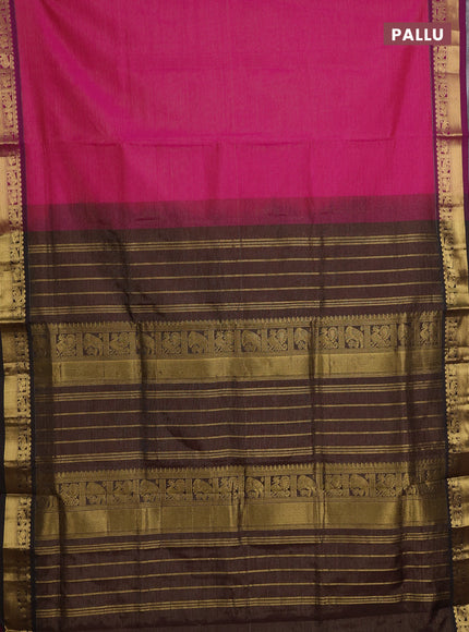 Pink & Coffee Brown Semi Silk Cotton Saree - Vairaosi