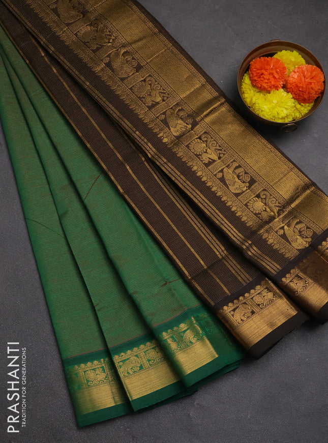 Green & Coffee Brown Semi Silk Cotton Saree - Vairaosi