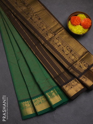 Green & Coffee Brown Semi Silk Cotton Saree - Vairaosi