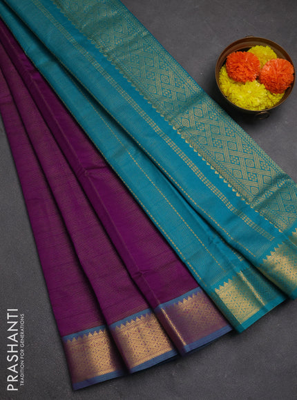 Purple & Teal Green Semi Silk Cotton Saree - Vairaosi