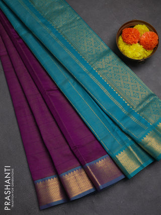 Purple & Teal Green Semi Silk Cotton Saree - Vairaosi