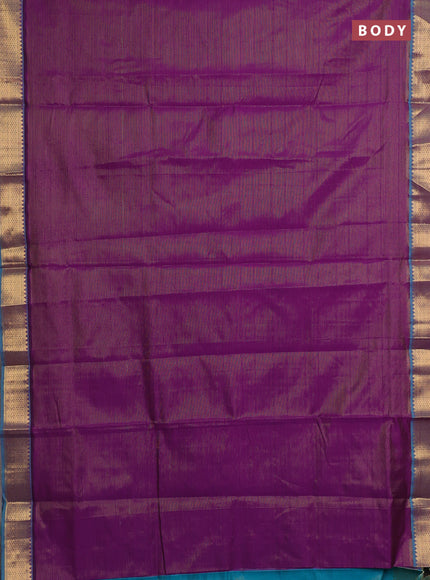 Purple & Teal Green Semi Silk Cotton Saree - Vairaosi