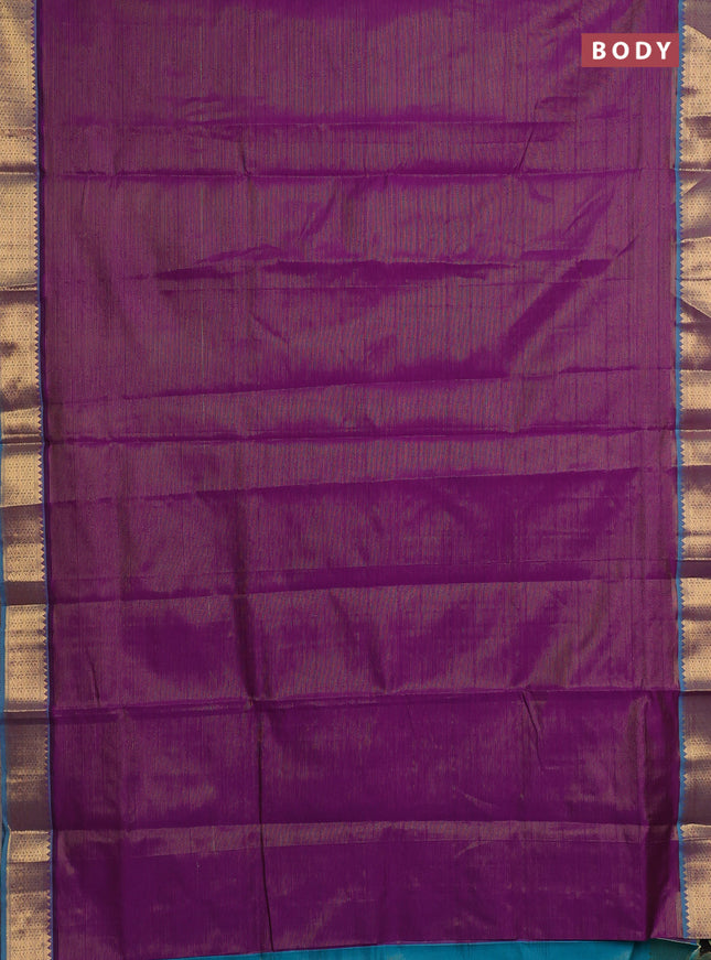 Purple & Teal Green Semi Silk Cotton Saree - Vairaosi