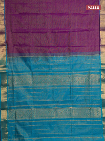 Purple & Teal Green Semi Silk Cotton Saree - Vairaosi