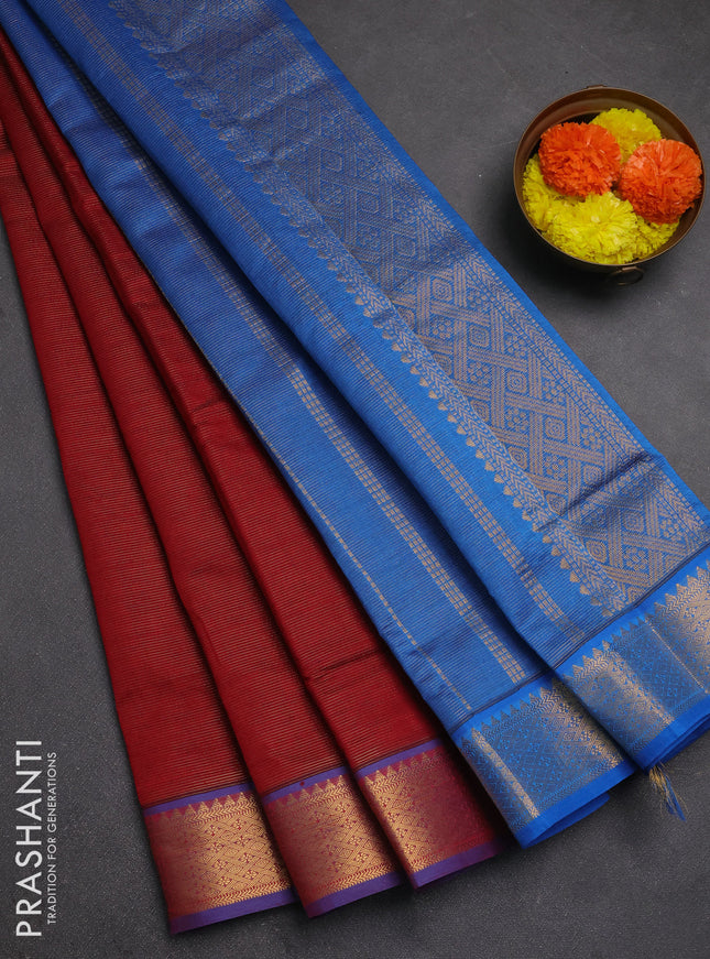 Maroon & Blue Semi Silk Cotton Saree - Vairaosi
