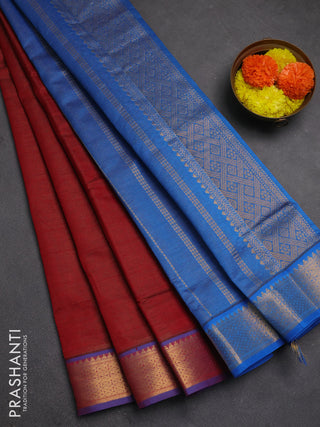 Maroon & Blue Semi Silk Cotton Saree - Vairaosi