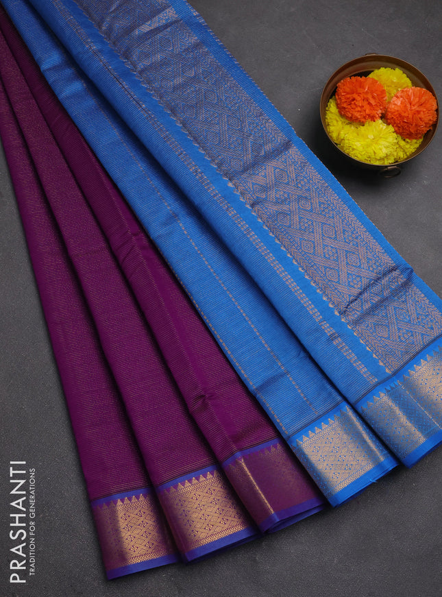 Purple & Blue Semi Silk Cotton Saree - Vairaosi