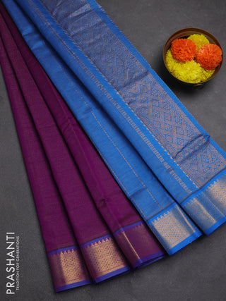 Purple & Blue Semi Silk Cotton Saree - Vairaosi