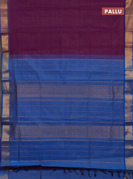 Purple & Blue Semi Silk Cotton Saree - Vairaosi