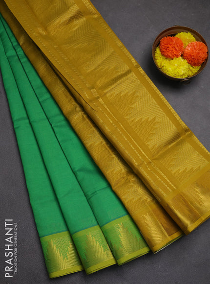 Green & Mustard Yellow Semi Silk Cotton Saree - Vairaosi