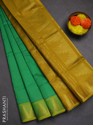 Green & Mustard Yellow Semi Silk Cotton Saree - Vairaosi