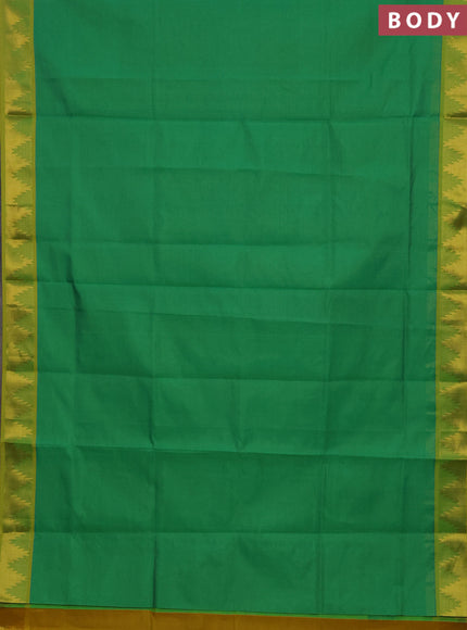 Green & Mustard Yellow Semi Silk Cotton Saree - Vairaosi