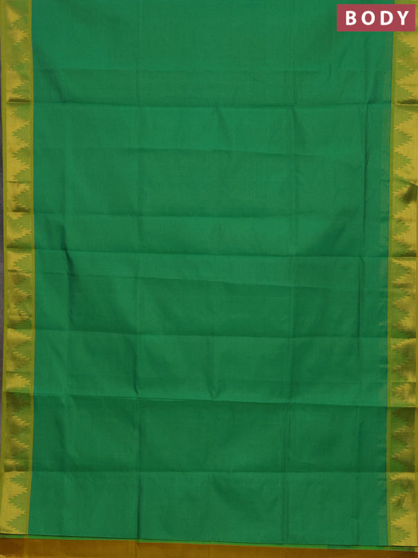 Green & Mustard Yellow Semi Silk Cotton Saree - Vairaosi