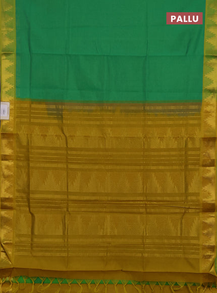 Green & Mustard Yellow Semi Silk Cotton Saree - Vairaosi