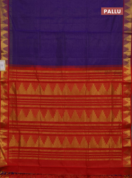 Violet & Red Semi Silk Cotton Saree - Vairaosi