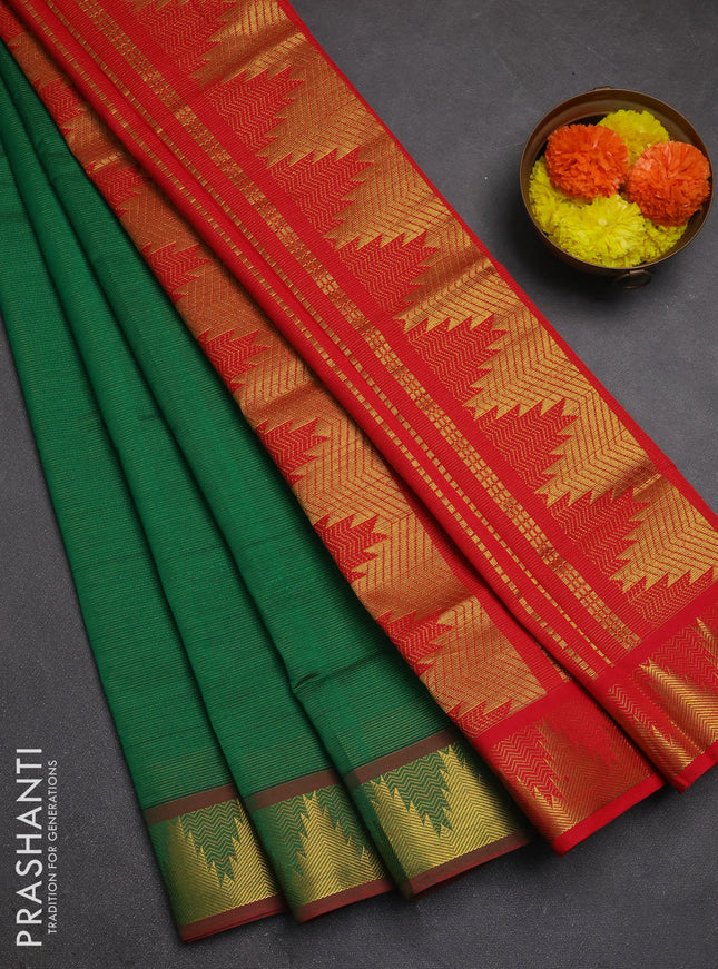 Green & Red Semi Silk Cotton Saree - Vairaosi