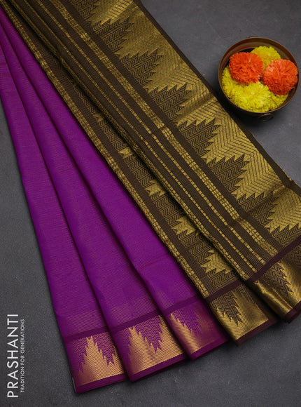 Magenta Pink & Coffee Brown Semi Silk Cotton Saree - Vairaosi