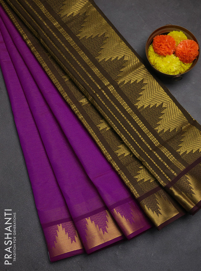 Magenta Pink & Coffee Brown Semi Silk Cotton Saree - Vairaosi