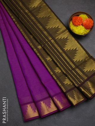 Magenta Pink & Coffee Brown Semi Silk Cotton Saree - Vairaosi