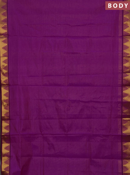 Magenta Pink & Coffee Brown Semi Silk Cotton Saree - Vairaosi
