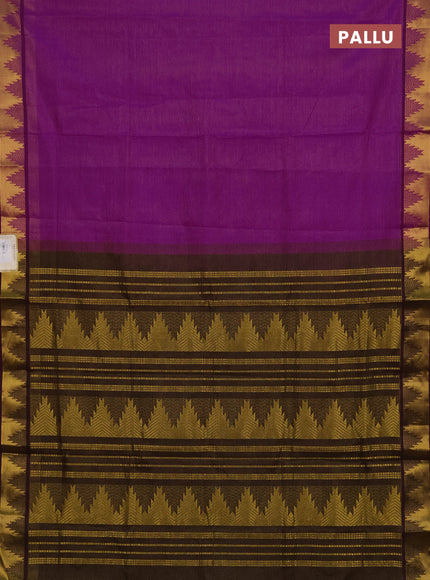 Magenta Pink & Coffee Brown Semi Silk Cotton Saree - Vairaosi