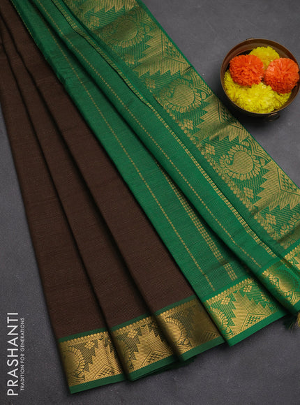 Coffee Brown & Green Semi Silk Cotton Saree - Vairaosi
