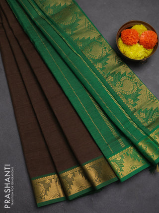 Coffee Brown & Green Semi Silk Cotton Saree - Vairaosi