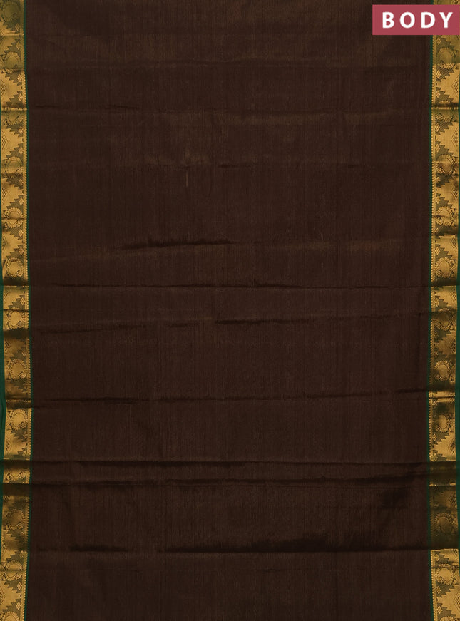 Coffee Brown & Green Semi Silk Cotton Saree - Vairaosi