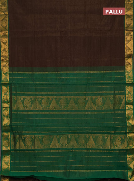 Coffee Brown & Green Semi Silk Cotton Saree - Vairaosi