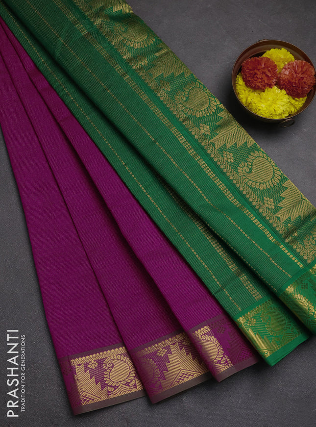 Pink & Green Semi Silk Cotton Saree - Vairaosi