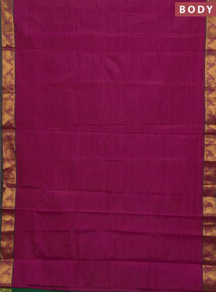 Magenta Pink & Green Semi Silk Cotton Saree - Vairaosi