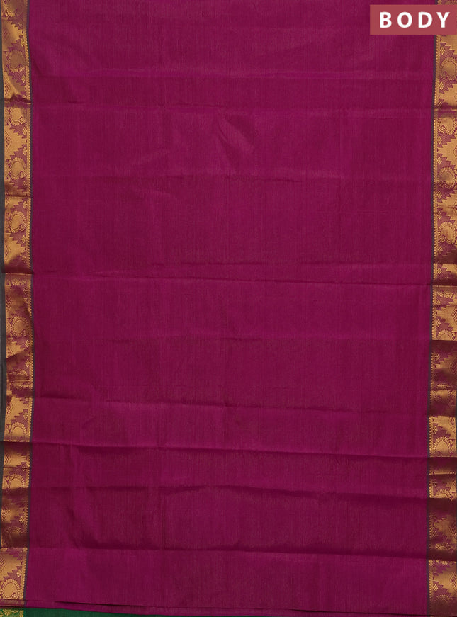 Magenta Pink & Green Semi Silk Cotton Saree - Vairaosi