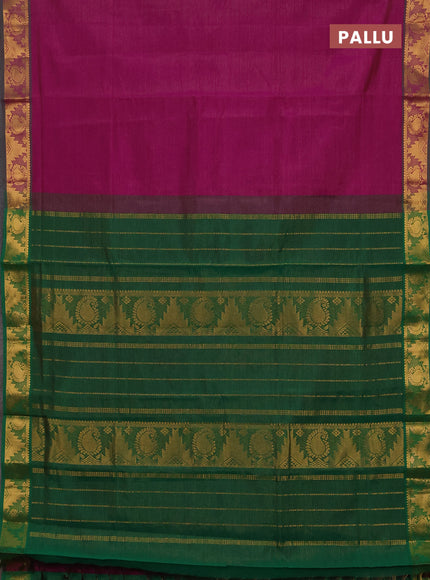 Magenta Pink & Green Semi Silk Cotton Saree - Vairaosi