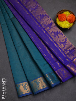 Teal Green & Blue Semi Silk Cotton Saree - Vairaosi