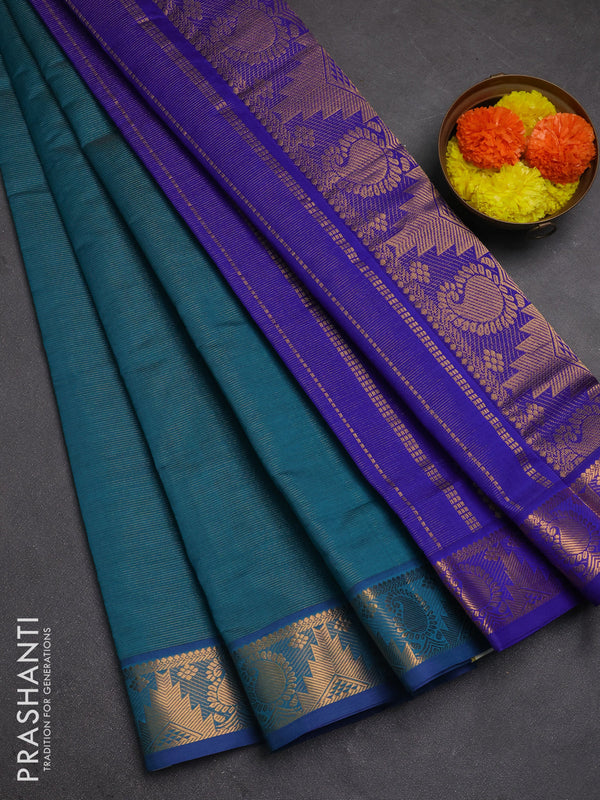 Teal Green & Blue Semi Silk Cotton Saree - Vairaosi