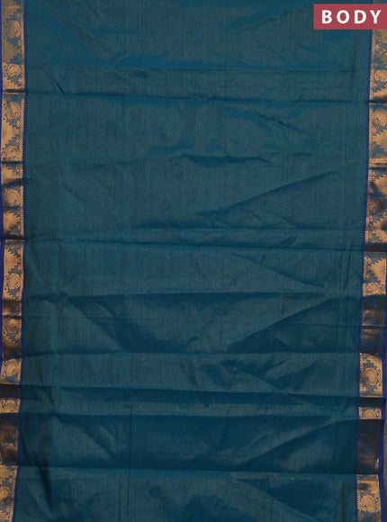 Teal Green & Blue Semi Silk Cotton Saree - Vairaosi