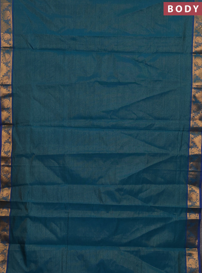 Teal Green & Blue Semi Silk Cotton Saree - Vairaosi