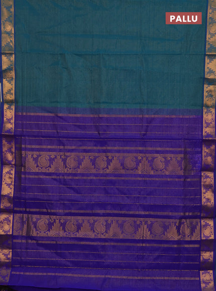 Teal Green & Blue Semi Silk Cotton Saree - Vairaosi