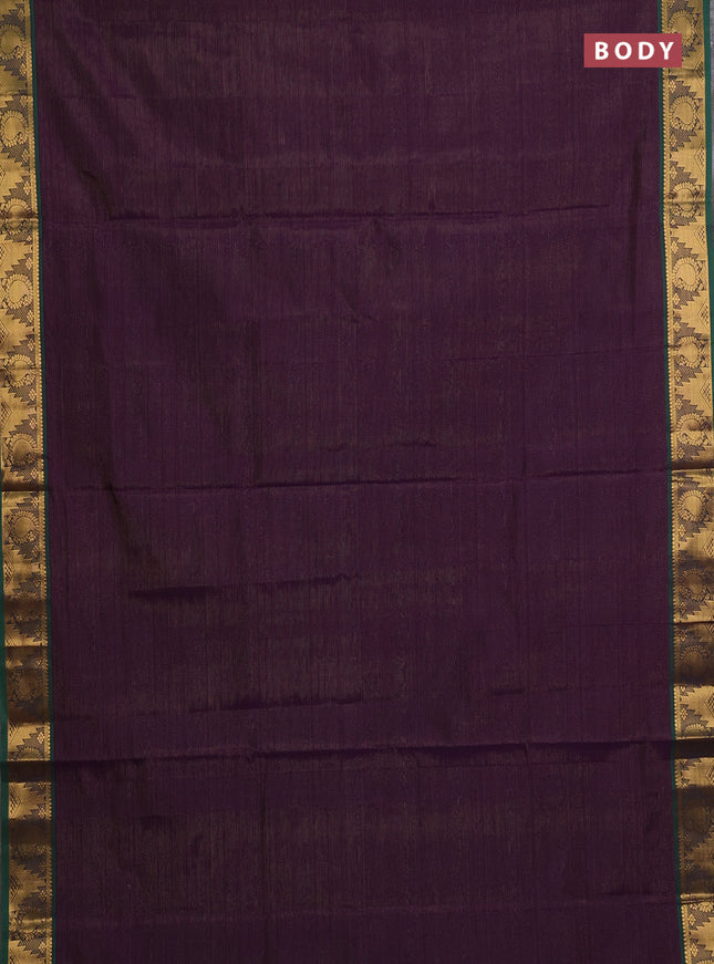 Deep Purple & Green Semi Silk Cotton Saree - Vairaosi