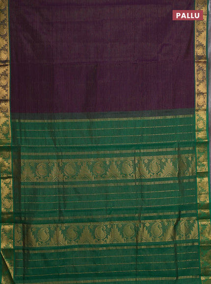 Deep Purple & Green Semi Silk Cotton Saree - Vairaosi
