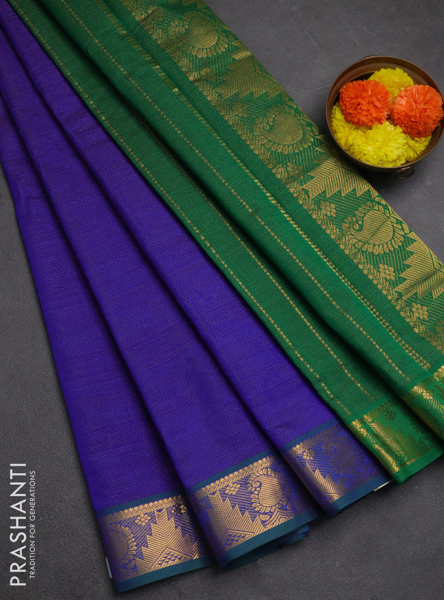Blue & Green Semi Silk Cotton Saree - Vairaosi