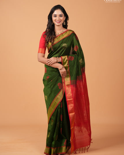 Green Semi Silk Cotton Saree - Butta
