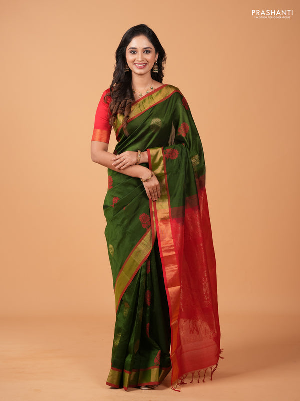 Green Semi Silk Cotton Saree - Butta